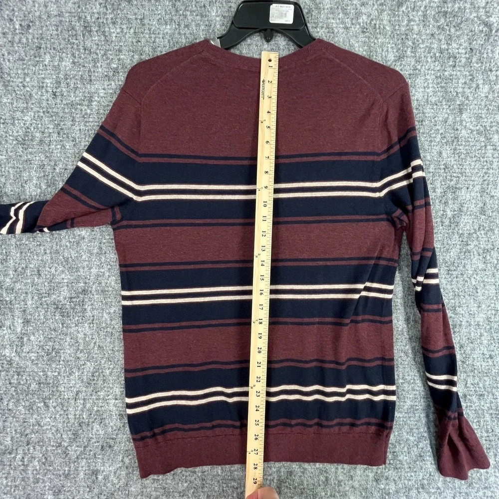 Banana Republic L Maroon Navy Striped Sweater‎ Cotton Nylon Crewneck Classic Fit